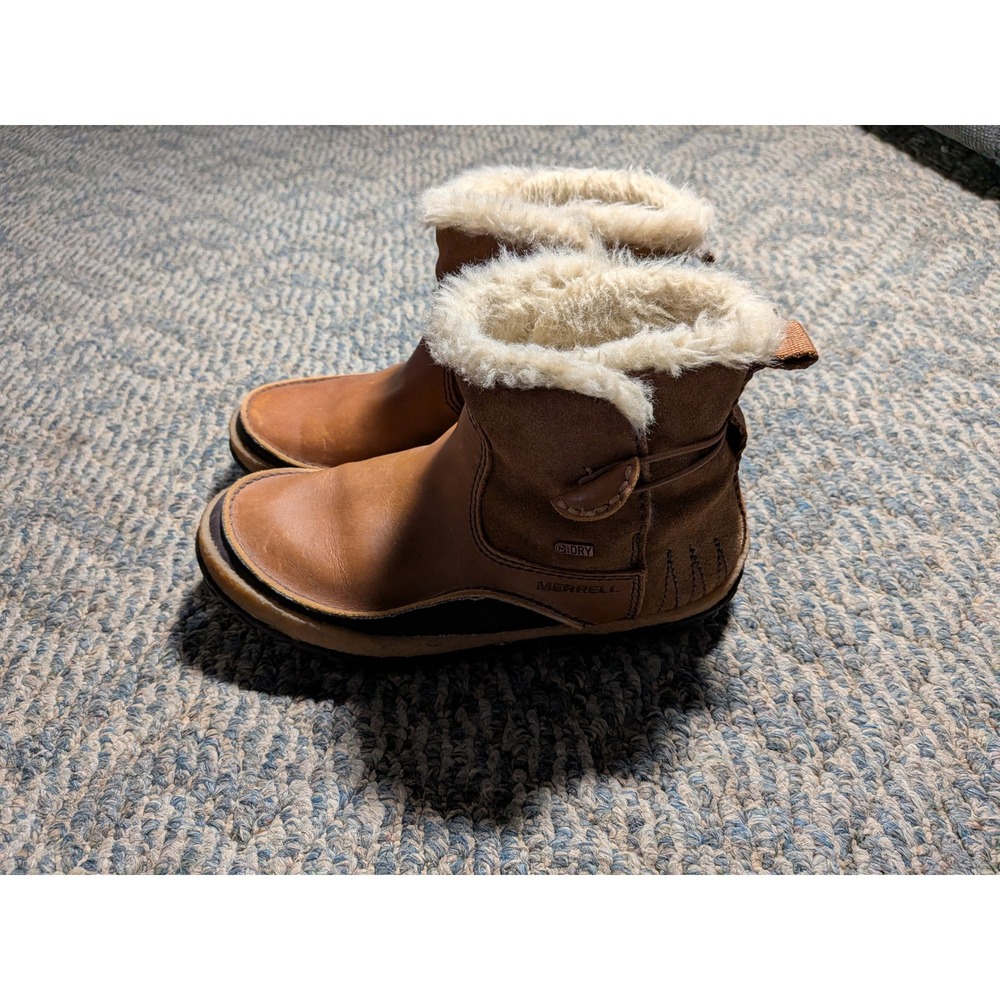 Merrell M-Select Dry Tan Leather Suede Faux Fur Lined Winter Boots Women 7.5